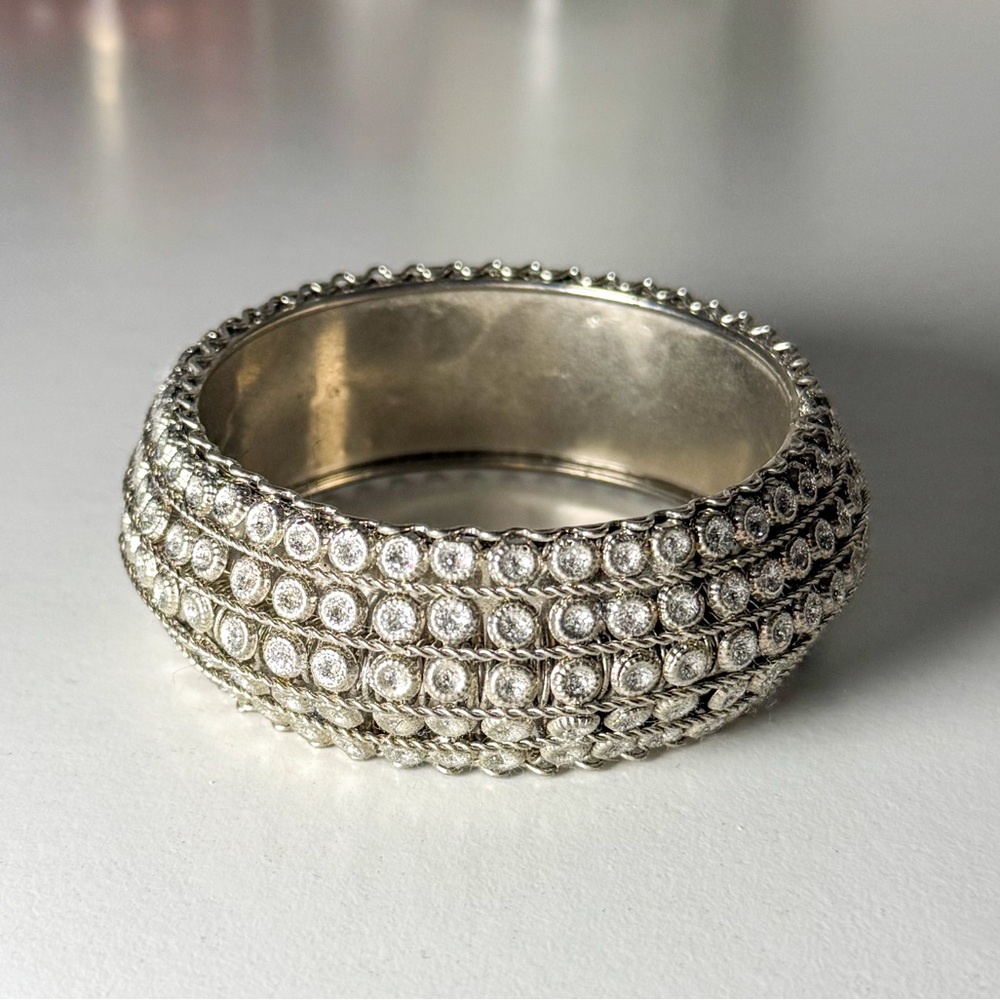 rhinestone bangle bracelet, silver/clear stones
